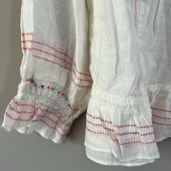 Free People Ready For You Blouse White Billowy relaxed fit embroidered Sz S NEW - Picture 7 of 13